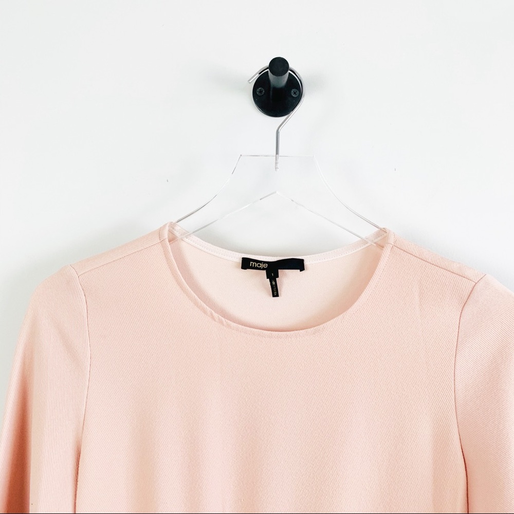 Maje Rumbana blush pink Smocked crepe a line dress - Picture 4 of 13
